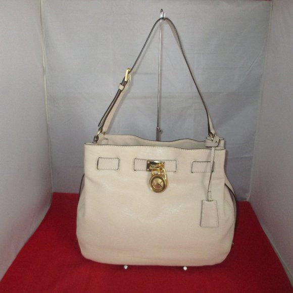 Michael Kors Hamilton Large Leather Shoulder Bag $328 Vanilla #049 - Picture 1 of 15